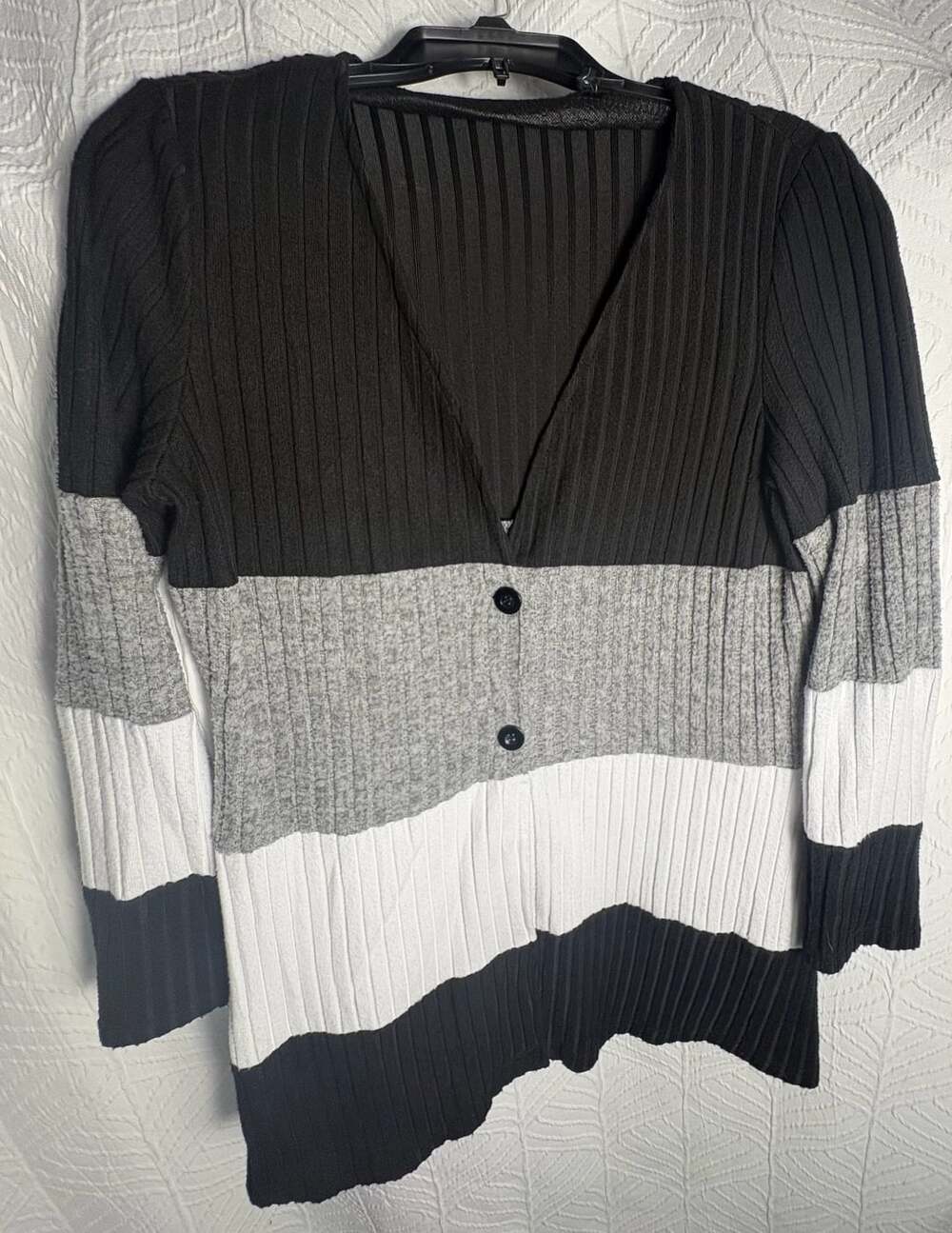 Womens Black White Grey Striped Cardigan Size Medium